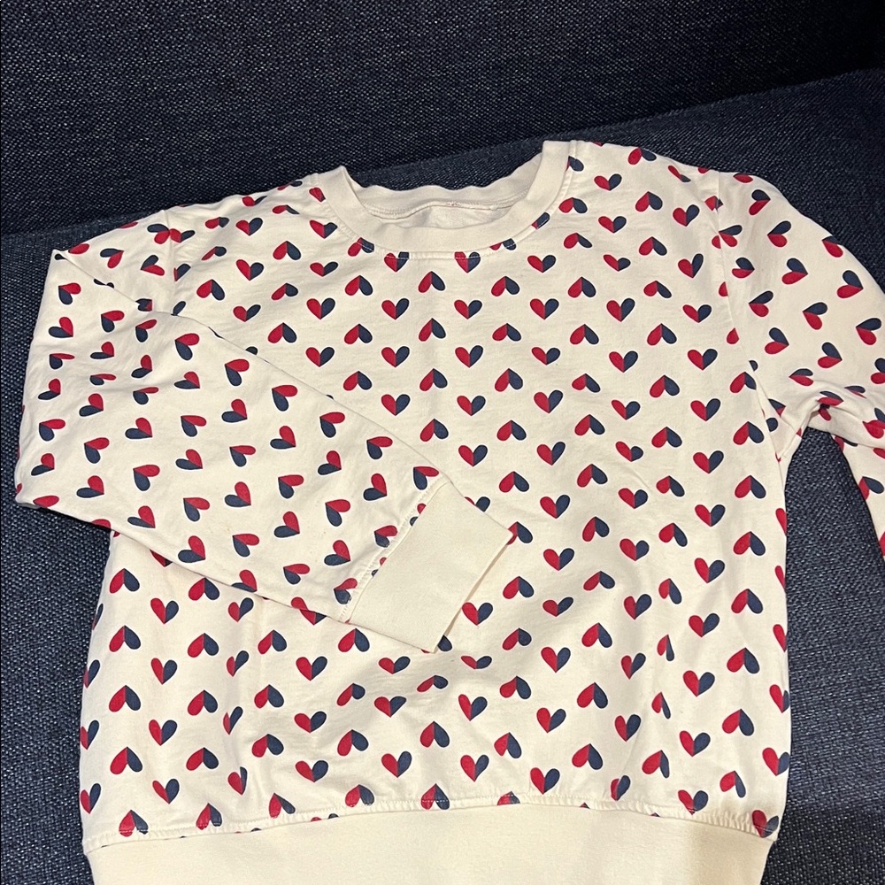 Pink Chicken White Sweatshirt with Red & Navy Heart Print